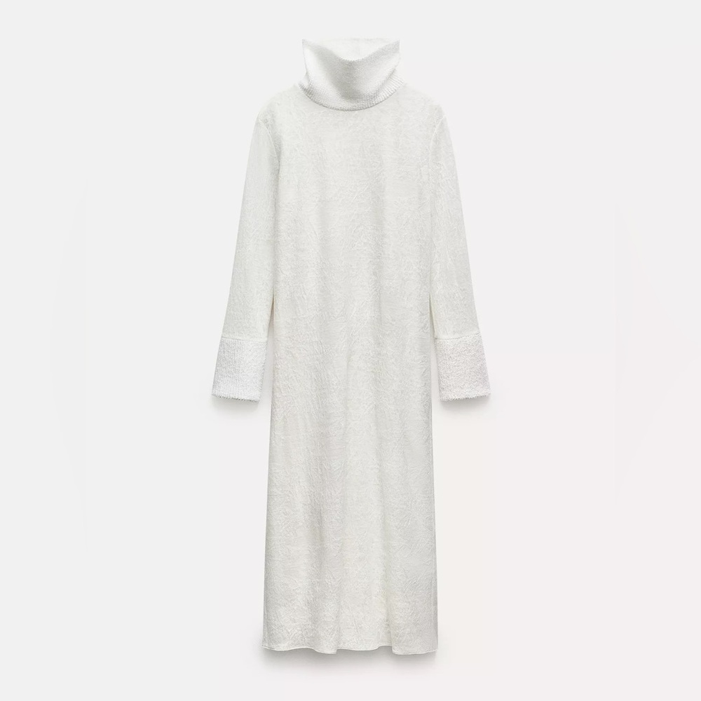 Zara white high neck long sleeve dress